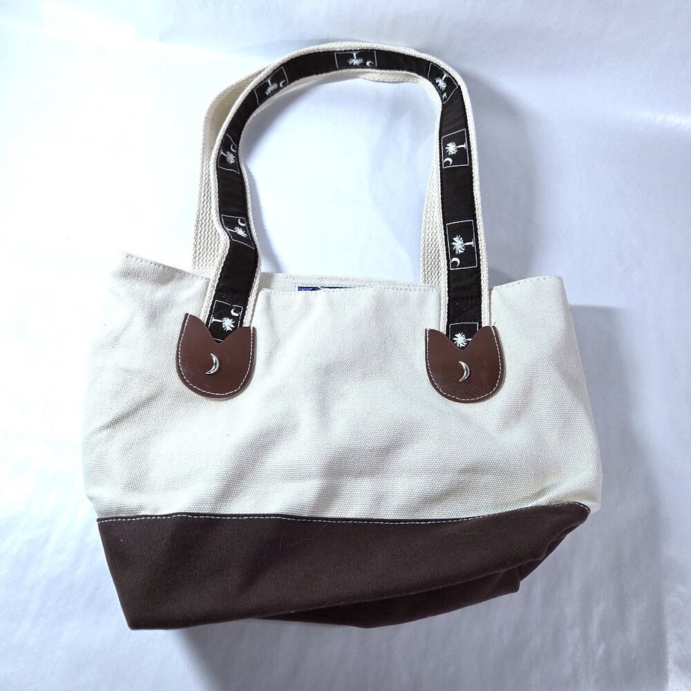 NWOT Moonshine Off White & Brown Canvas Tote Bag